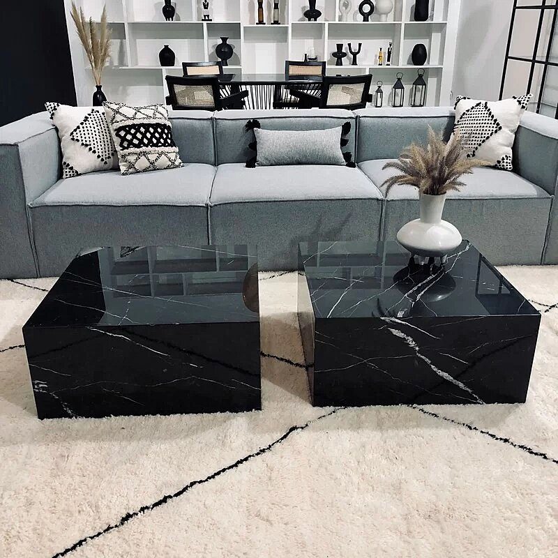 Table basse cube marbre Kasbah Design modèle Neyla noir