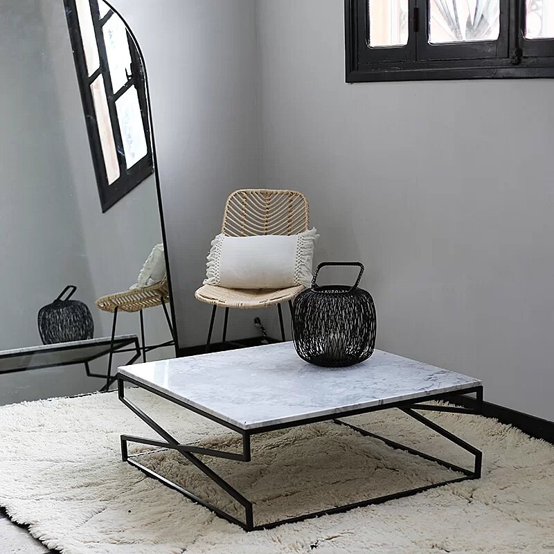 Table basse marbre Kasbah Design Marrakech modèle Lena blanc
