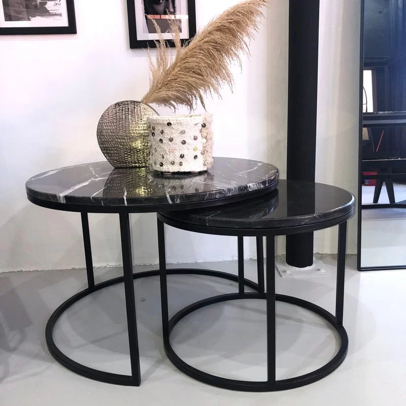 tables basses gigognes marbre Kasbah Design modèle Palma noir