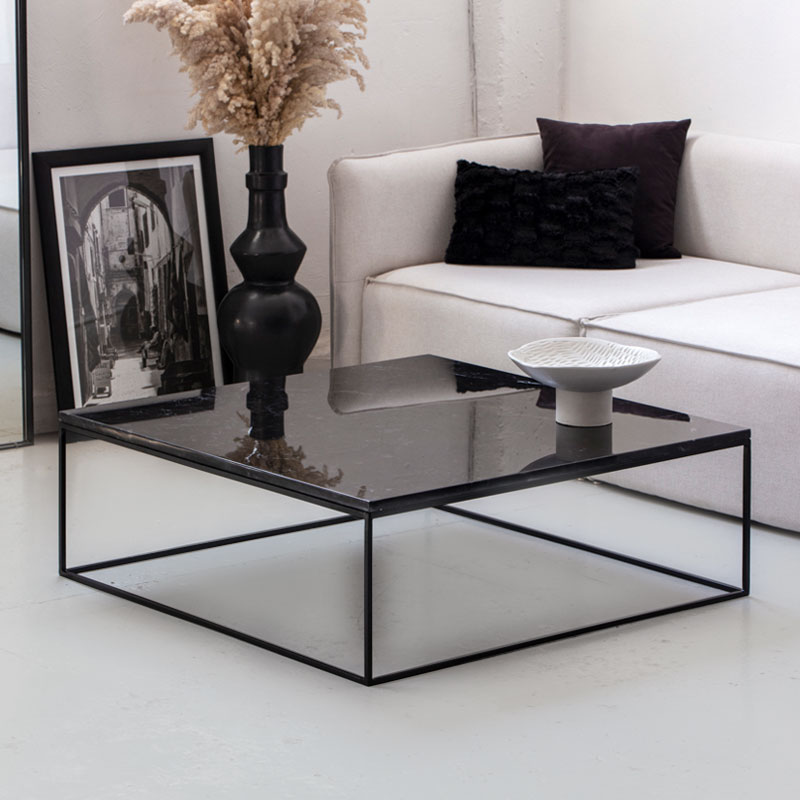 ALMA Table basse marbre noir de Khénifra et métal noir - Kasbah Design