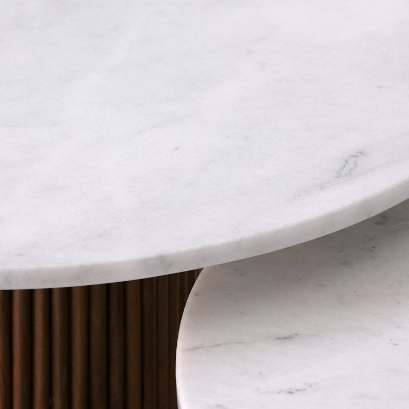 Duo Taza naturel - Tables basses marbre et bois - Kasbah Design Marrakech