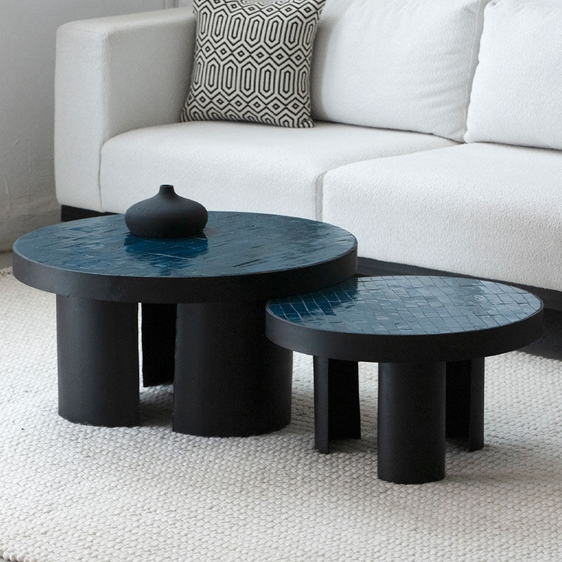 Duo tables basses Zellige Brema bleu Kasbah Design Marrakech