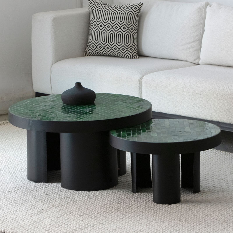 Duo tables basses Zellige Brema vert Kasbah Design Marrakech