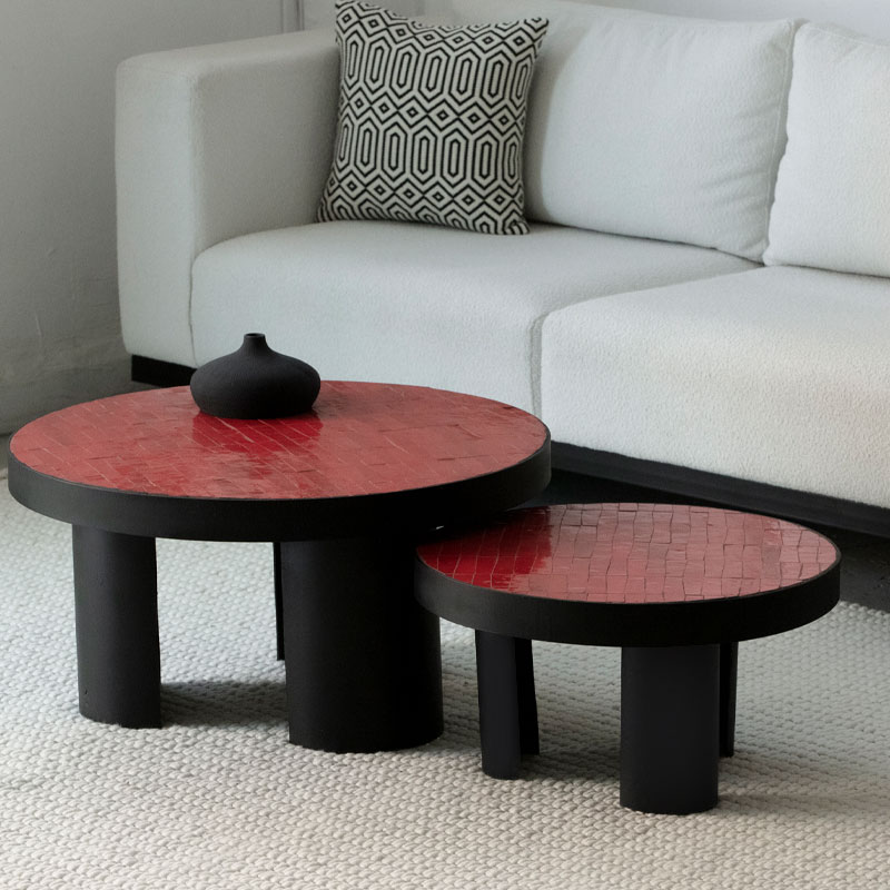 Duo tables basses Zellige brema rouge Kasbah Design Marrakech