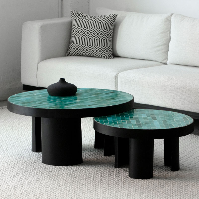 Duo tables basses Zellige Brema turquoise Kasbah Design Marrakech