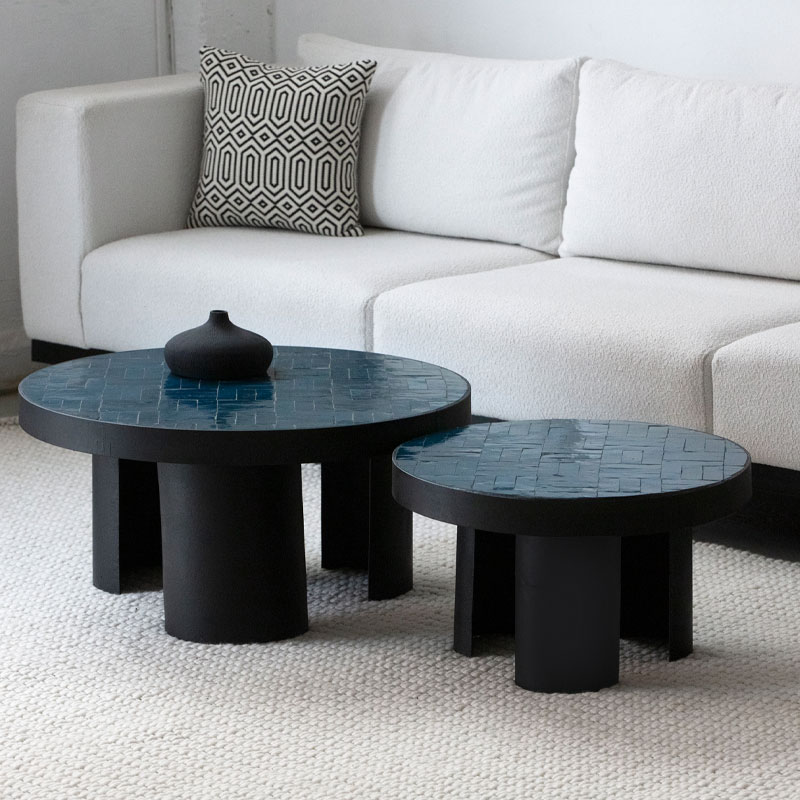 Duo tables basses Zellige Brema bleu Kasbah Design Marrakech