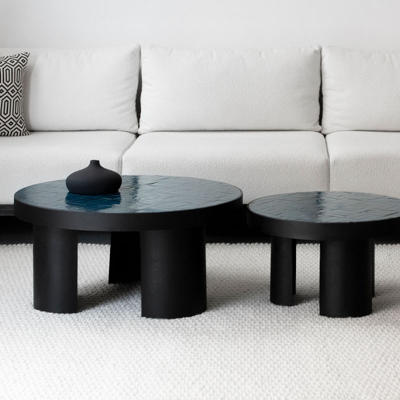 Duo tables basses Zellige Brema bleu Kasbah Design Marrakech