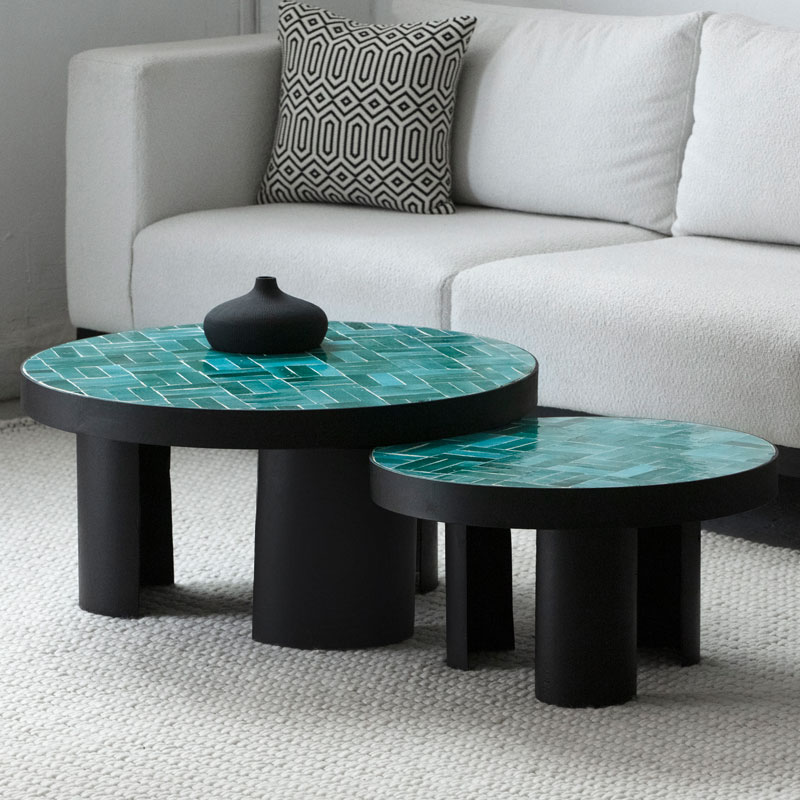 Duo tables basses Zellige Brema turquoise Kasbah Design Marrakech