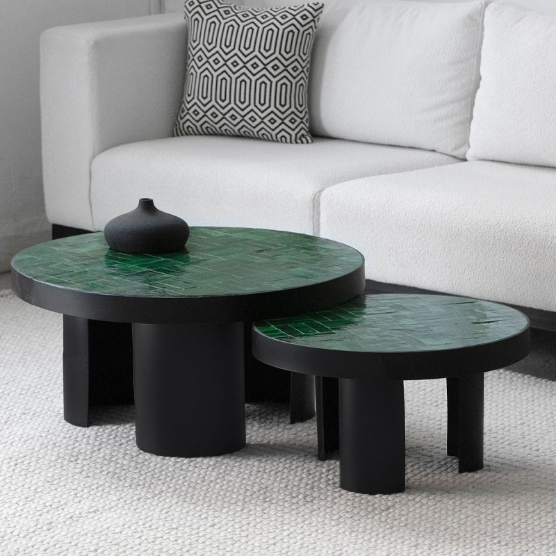 Duo tables basses Zellige Brema vert Kasbah Design Marrakech