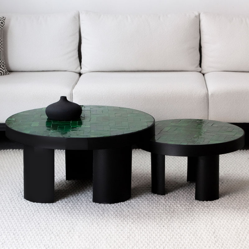 Duo tables basses Zellige Brema vert Kasbah Design Marrakech