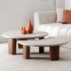 Tables basses LUNA en travertin et bois Kasbah Design Marrakech