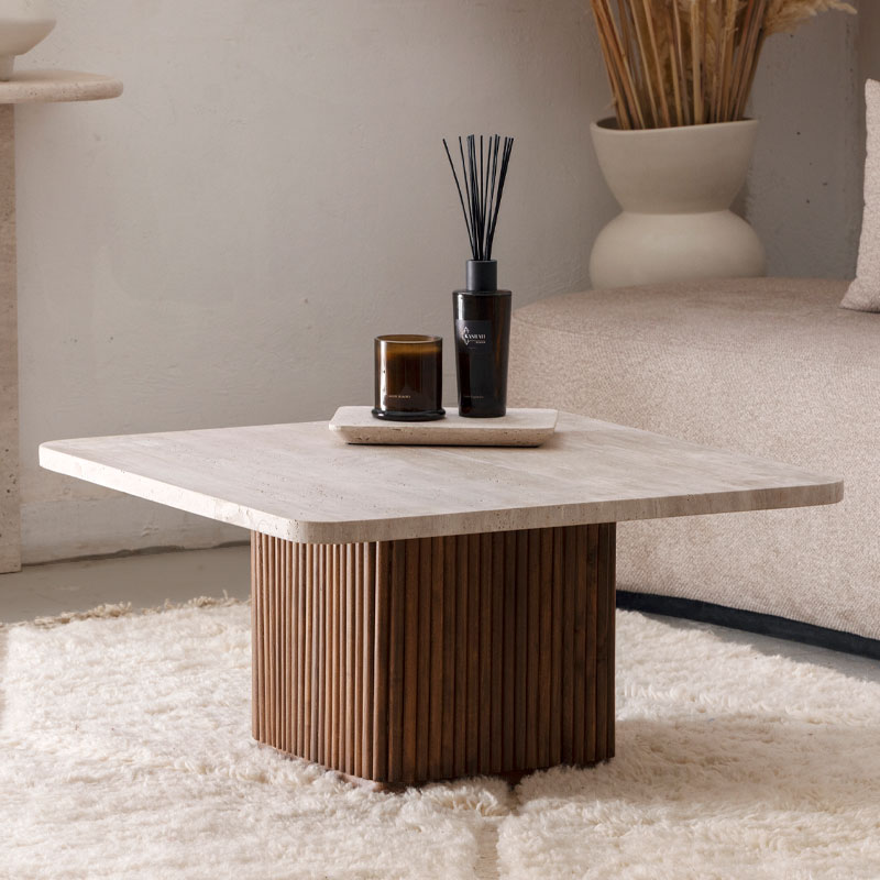 Table Basse Celya Travertin et bois Kasbah Design Marrakech