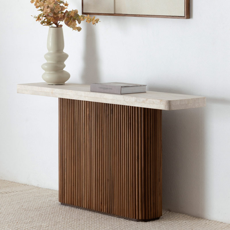 Console Senza en bois et travertin Kasbah Design Marrakech
