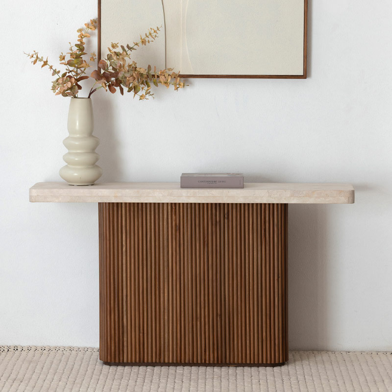 Console Senza en bois et travertin Kasbah Design Marrakech