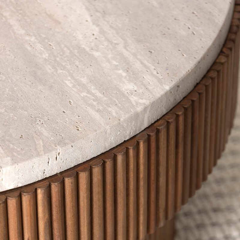 Table basse Astra en bois et travertin - Marrakech Kasbah Design