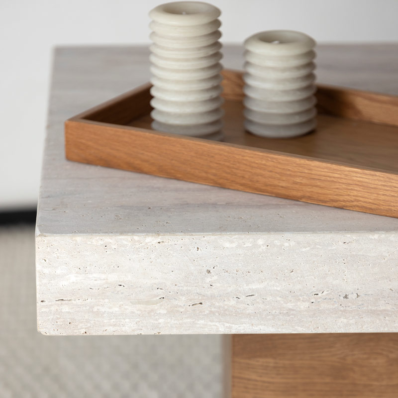 Table basse Esmée en bois et travertin Marrakech Kasbah Design