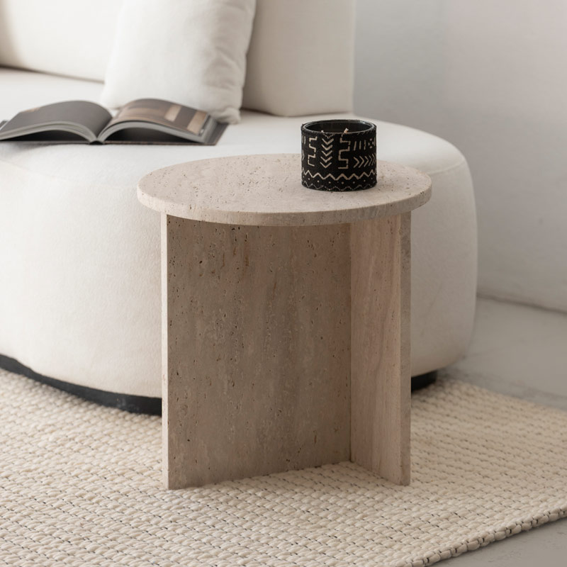 Table d'appoint ou de chevet en travertin Kasbah Design Marrakech